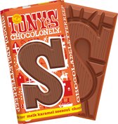 Tony's Chocolonely Chocolade Letter S - Karamel Zeezout Melkchocolade Reep - Schoencadeautje Sint - Fairtrade Belgische Chocola - 180 Gram