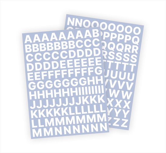 Letter stickers / Plakletters - Stickervellen Set - Wit - 2cm hoog - Geschikt voor binnen en buiten - Standaard lettertype - Mat