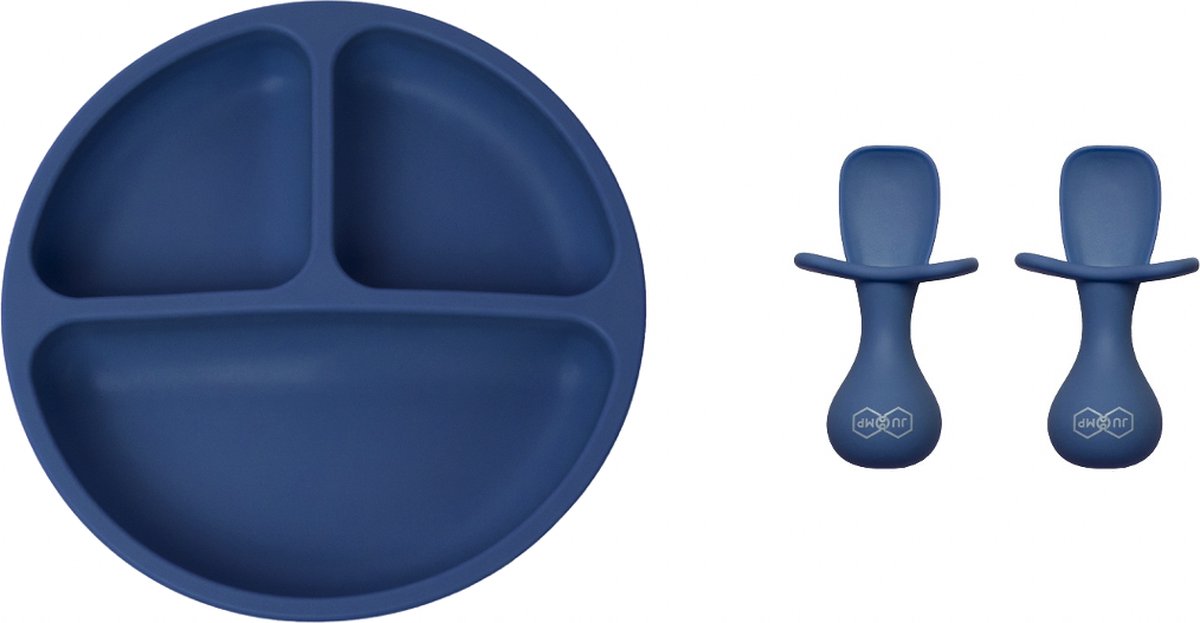 Goedkoopste JU&MP Kinderserviesset - Baby - Kinderbordje - Kinderbestek - Kraamcadeau - Donkerblauw
