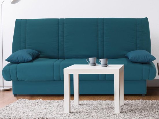 Canapé lit bleu avec rangements et mécanisme de pliage, 100% coton, FARWEST II L 193 cm x H 95 cm x P 95 cm