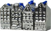 Grachtenhuisjes - 5 cm hoog - zilver - set van 4 - typisch Nederlands - Hollandse cadeautjes