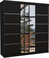 Kledingkast - Bergen - 3 schuifdeuren - Kledingkast met spiegel - Planken - Kledingroede - 200 cm - Zwart - Ruime kledingkast