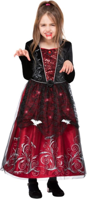 Smiffy's - Vampier & Dracula Kostuum - Bloeddorstige Vampier Hier - Meisje - Rood, Zwart - Medium - Halloween - Verkleedkleding