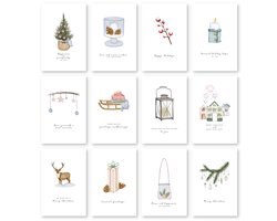 Partizzle 36x Luxe Kerstkaarten met Enveloppen Set - Nieuwjaarskaarten - 2025 Collectie / 12 Ontwerpen