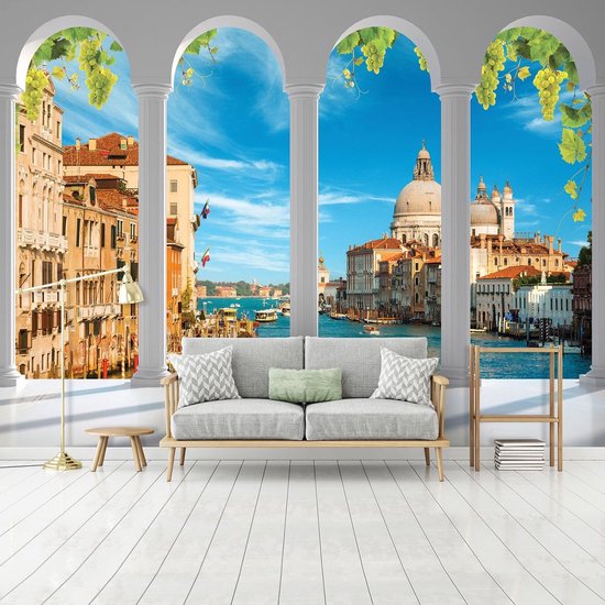 Papier peint photo - Papier Peint Intissé - Venetië 3D vue à travers les Piliers - 254 x 184 cm