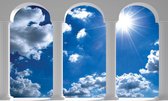 Fotobehang - Vlies Behang - 3D Wolken en Zon door de Pilaren gezien - 208 x 146 cm