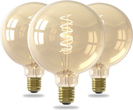 Lampe LED à Filament Spiralé Calex - Set de 3 pièces - Source de Lumière Vintage G125 - E27 - Or - Lumière Wit Chaud - Dimmable