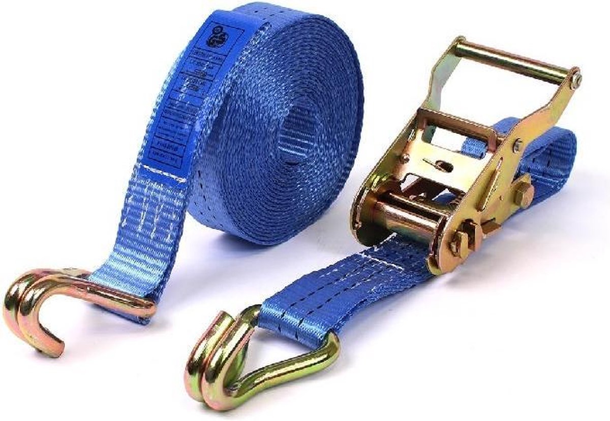 BCF-Products Spanband met ratel 35 mm - Spanbanden- 6 meter - Blauw - 2 delig