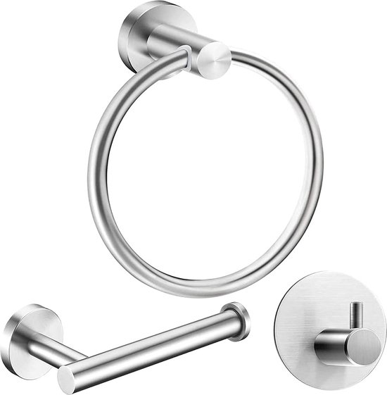 Anneau Porte-Serviettes Acier Inoxydable Murale - Rond 13.5cm Pour Salle De Bain/Cuisine - Argent