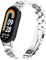 Stalen Smartwatch bandje - Geschikt voor Xiaomi Smart Band 8 stalen bandje - zilver - Strap-it Horlogeband / Polsband / Armband