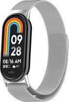 Milanees Smartwatch bandje - Geschikt voor Xiaomi Smart Band 8 Milanese band - zilver - Strap-it Horlogeband / Polsband / Armband