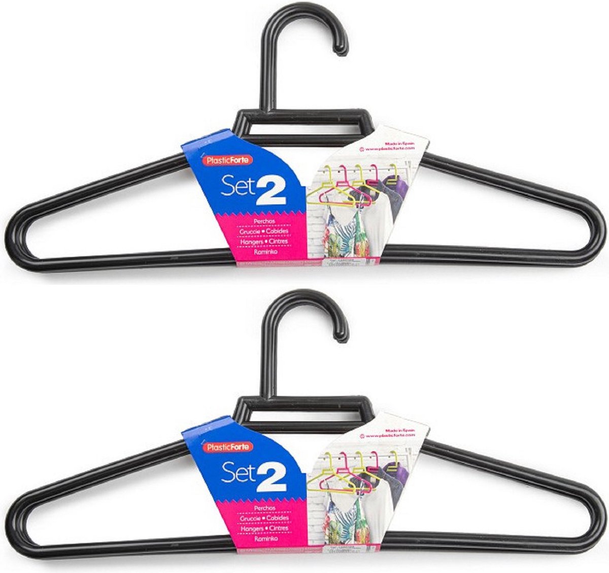 Plasticforte Kledinghangers - 8x - zwart - kunststof - 41 cm
