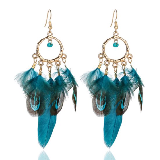 Boucles d'oreilles Circulaires avec Plumes de Boho - Deja Jewels
