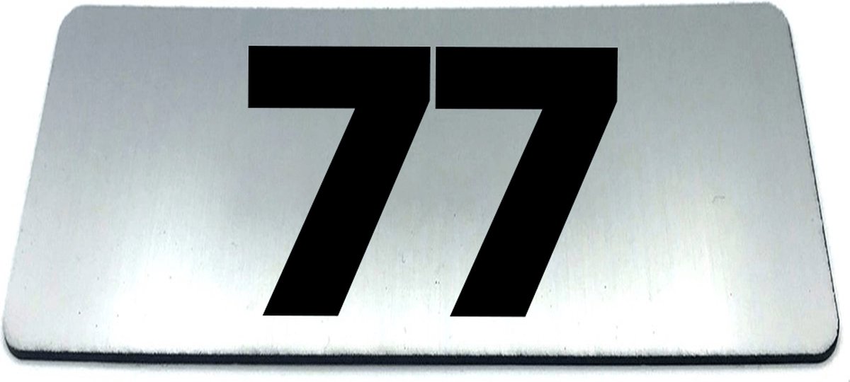 Nummerplaatje 77 - 80 x 50 x 1,6 mm - RVS-look geborsteld - Incl. 3M-tape | Nummerbordje - Deur en kamernummer - brievenbusnummers - Gratis verzending - 5 jaar garantie | Gratis Verzending