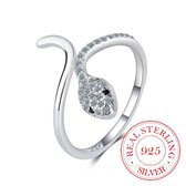 Borasi Slang Ring | 925 Zilver | Zilver | Dames Ring | Elegant | Wit en Zwart Zirkonia | Vrouwen Cadeau | Moederdag | Moederdag cadeau | Moederdag Cadeautje
