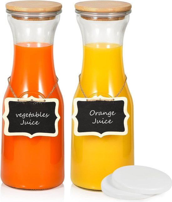 BUGUUYO Lot De 2 Carafes En Plastique 1L Avec Couvercle - Pichets Pour Eau, Thé Glacé, Jus Et Boissons