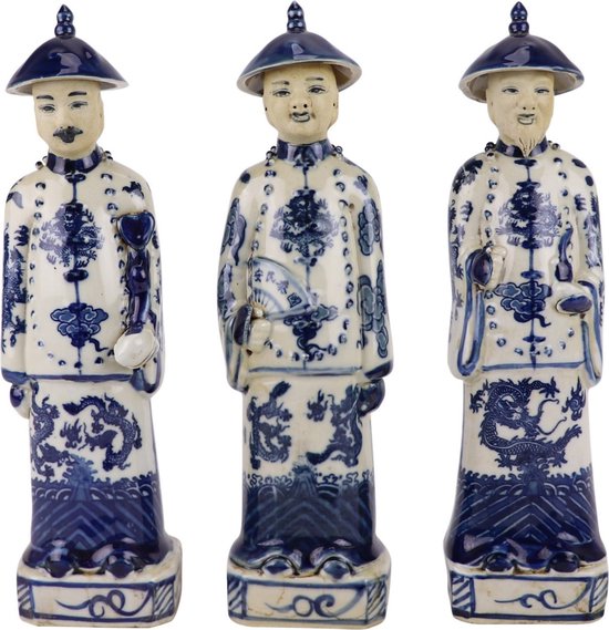 Fine Asianliving Chinese Keizers Porselein Drie Generaties Blauw Wit Handgeschilderd Set/3 B8xD6xH27cm