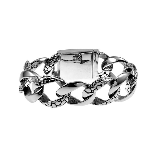 Armband Unisex - Gepolijst RVS - Brede Gourmet Schakelsarmband - Armband met Slangenpatroon