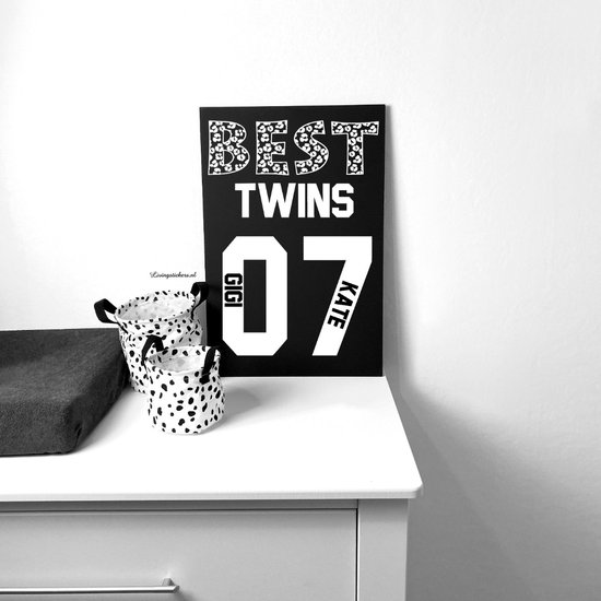 Tweeling tekstbord babykamer-Tweeling-Decoratie Babykamer-Kraam cadeau Tweeling-Best twins met namen en geboortedag