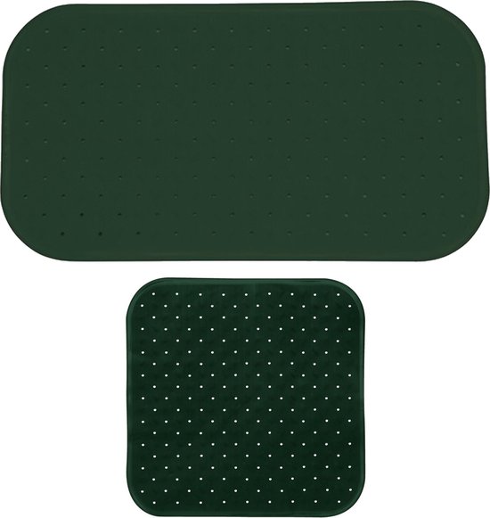 MSV Douche/bad anti-slip matten set badkamer - rubber - 2x stuks - donkergroen - 2 formaten