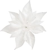 1x Décorations pour sapins de Noël fleur sur clip étoile de Noël blanche 18 cm