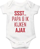 Combinaison Soft Touch avec texte - Ssst, Papa et moi regardons AJAX - Rouge | Barboteuse Bébé avec joli texte | | cadeau de maternité | 0 à 3 mois | Livraison GRATUITE