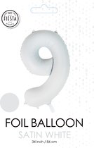 folieballon cijfer 9 mat wit metallic