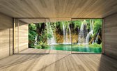 Fotobehang - Vlies Behang - Watervallen Terras Zicht 3D - 208 x 146 cm