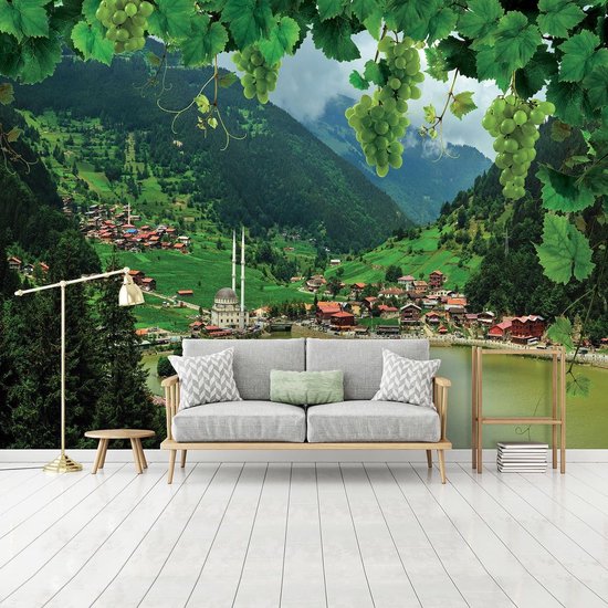 Fotobehang - Vlies Behang - Uitzicht op de Bergen - 208 x 146 cm | bol