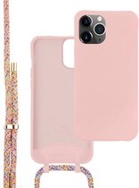xoxo Wildhearts siliconen hoesje - Geschikt voor iPhone 13 Pro Max - Siliconen Happy Colors Cord Case - Hoesje met koord - Telefoonhoesje - telefoonkoord - Roze - Regenboog
