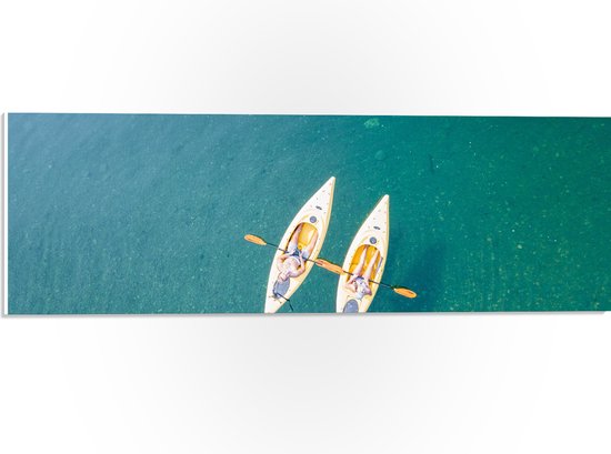 PVC Schuimplaat- Bovenaanzicht van Twee Kano's op Blauw Water - 60x20 cm Foto op PVC Schuimplaat