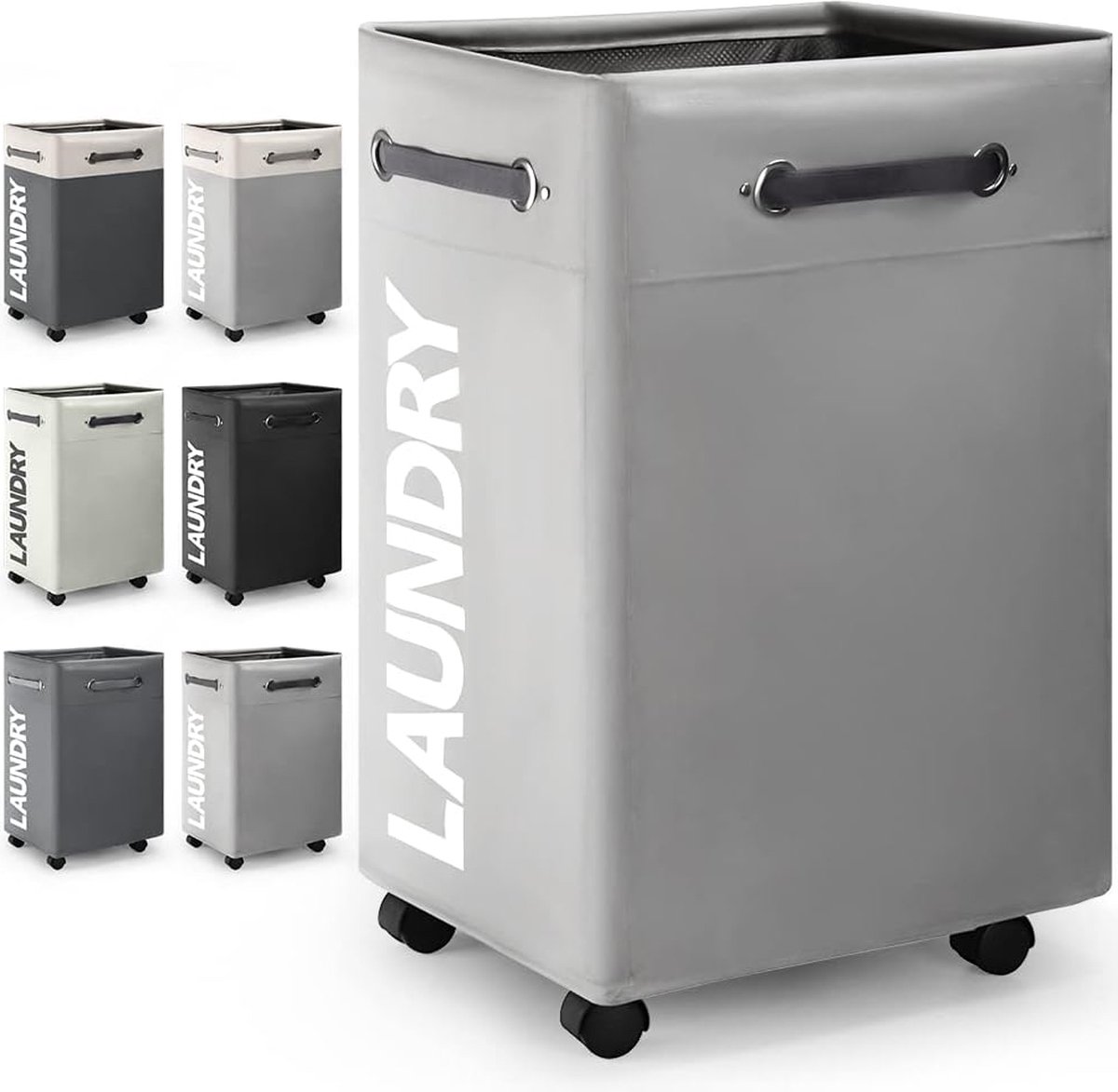 Goedkoopste Opvouwbare wasmanden met wiel, 74 liter, groot opvouwbare wasmanden, rechtshandig, waterdicht, opvouwbare wasmanden met wiel, praktische wasmanden (lichtgrijs o2
