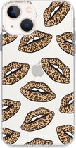 Fooncase Hoesje Geschikt voor iPhone 13 Mini - Shockproof Case - Back Cover / Soft Case - Rebell Leopard Lips (leopard lippen)