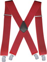 Fako Fashion® - Bretelles larges pour homme - Adultes - 50 mm de large - 4 clips - Clips de 28 mm de large - XL - 120 cm - Rouge