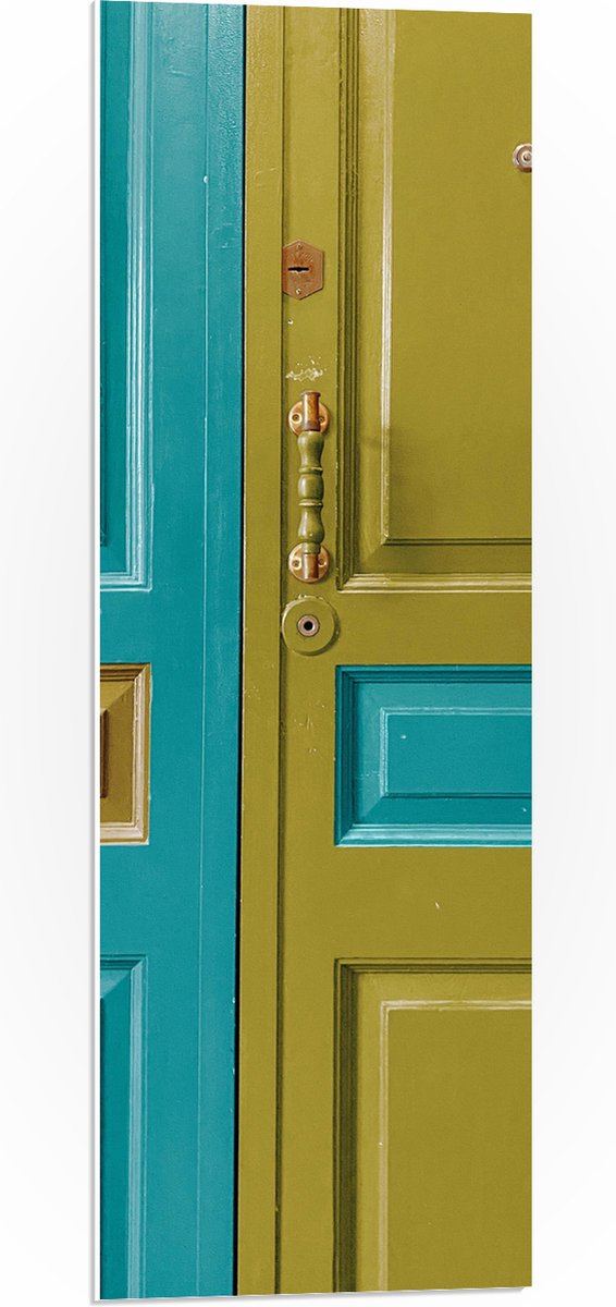 PVC Schuimplaat - Deur - Deurklink - Groen - Blauw - 30x90 cm Foto op PVC Schuimplaat (Met