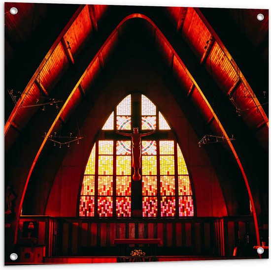 Tuinposter – Zonlicht Vallend op Christelijk Kapelletje - 80x80 cm Foto op Tuinposter (wanddecoratie voor buiten en binnen)