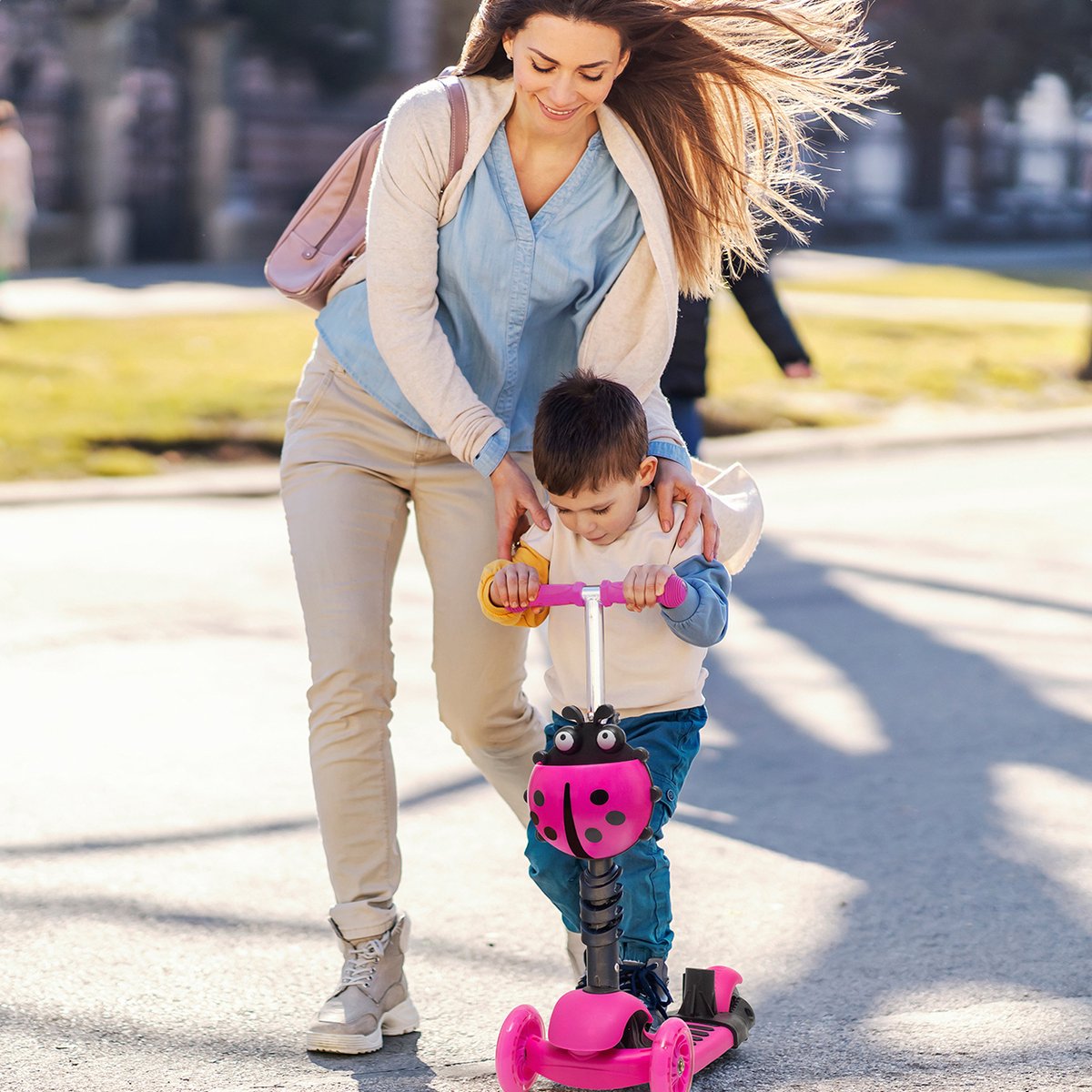 LifeGoods MultiRider - Kinderstep met Duwstang - 3 tot 8 Jaar - Hoogte Verstelbaar - Jongens/Meisjes - Lichtgevende LED Wielen - Roze — afbeelding 6