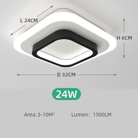 JDONG LED Plafondlamp Zwart Rond 24W Modern Natuurlijk Wit 4000K Plafondlamp Lampen voor Slaapkamer, Woonkamer, Keuken, Hal, Gang, Restaurant Diameter 30CM