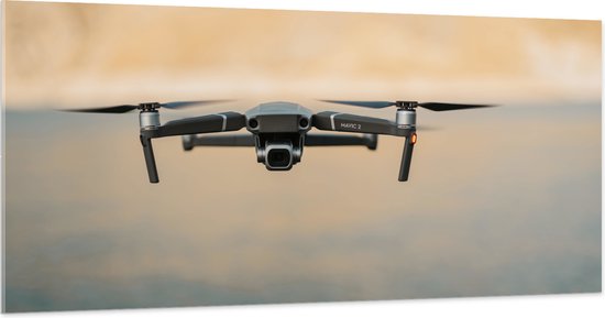 Acrylglas - Drone Vliegend boven het Meer - 200x100 cm Foto op Acrylglas (Met Ophangsysteem)