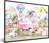 Poster in fotolijst kind - Wanddecoratie meisjes - Unicorn - Regenboog - Kinderen - Meiden - Auto - Wanddecoratie kinderkamers - 40x30 cm - Schilderij voor kinderen