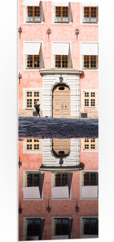 PVC Schuimplaat - Rozegekleurd Gebouw Vol Ramen - 40x120 cm Foto op PVC Schuimplaat (Met Ophangsysteem)