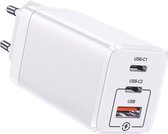 3-in-1 USB-C Snellader - 65W Oplader - GaN Snelle Lader - USB C Adapter - 3 Poorten - Voor iOS 12,13,14,15 Pro Max Plus Mini, tablet 10.2 2022, Air 3,4,5, Pro 11, Pro 12.9