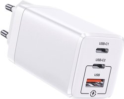 3-in-1 USB-C Snellader - 65W Oplader - GaN Snelle Lader - USB C Adapter - 3 Poorten - Voor iOS 12,13,14,15 Pro Max Plus Mini, tablet 10.2 2022, Air 3,4,5, Pro 11, Pro 12.9