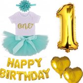 7-delig luxe 1e verjaardag cakesmash setje One Mint, Gold and White - cakesmash - eerste - verjaardag - 1 - kinderkleding - decoratie