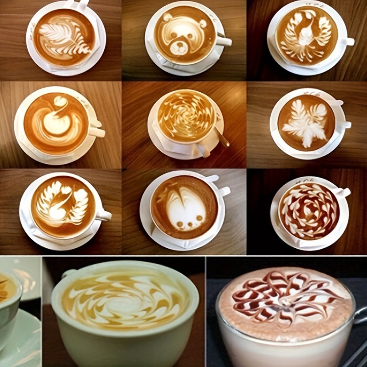 16 Pochoirs Décoration Café - Motifs Mousse De Lait (fleurs, Cœurs, Lune) Pour Cappuccino