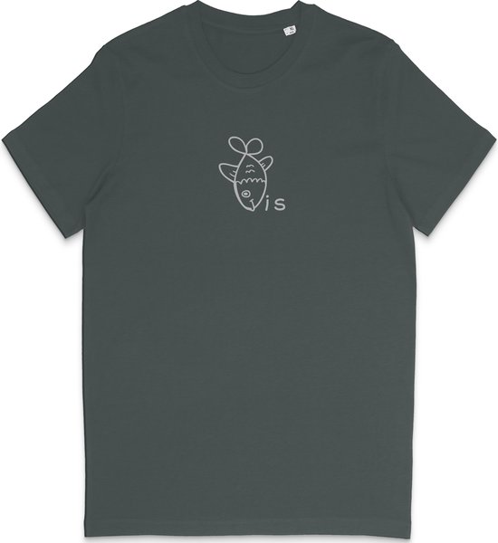 Dames Heren T Shirt - Grafische Vis Print - Grijs - 3XL