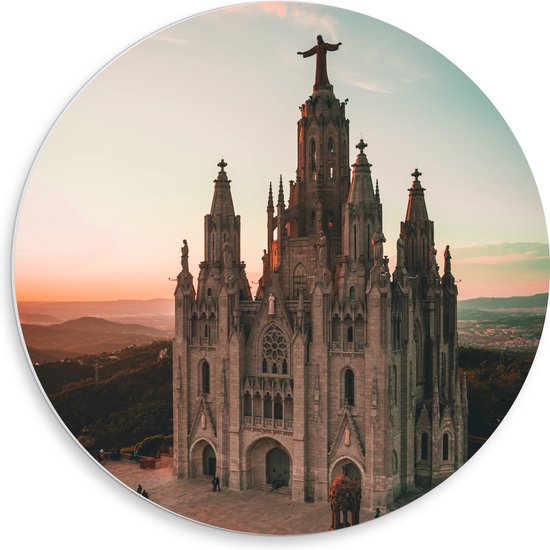 PVC Schuimplaat Muurcirkel - Temple of the Sacred Heart of Jesus, Barcelona, Spanje - 50x50 cm Foto op Muurcirkel (met ophangsysteem)