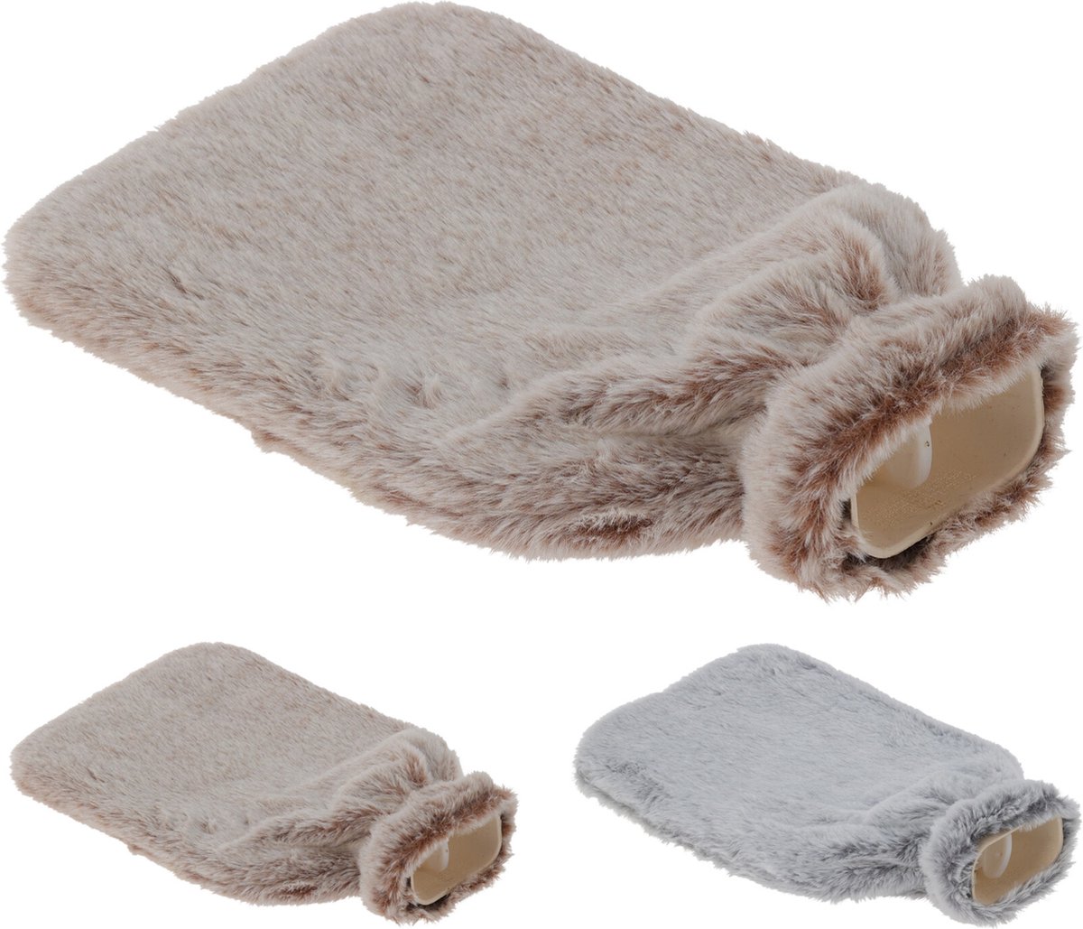 Goedkoopste H&S Collections-Warmwaterkruik-kruik-imitatiebont-fluffy-warm-grijs of- beige-1,75 liter