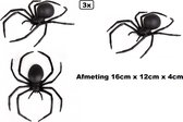 3x Creepy zwarte spin 16cm - Big spider - Halloween thema feest griezel black spider fun festival dieren