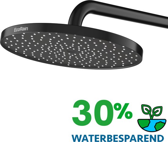 EcoRain© 30% Waterbesparende Regendouchekop Jet 25 CM Rond - Hoge Druk - Universele Aansluiting - Anti-kalk Douchekop - 2 jaar garantie - Zwart